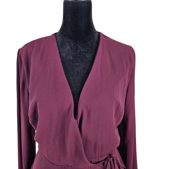 Lush Womens Burgundy Long Sleeve Wrap Dress Size Small Party Casual Lined - Picture 4 of 11